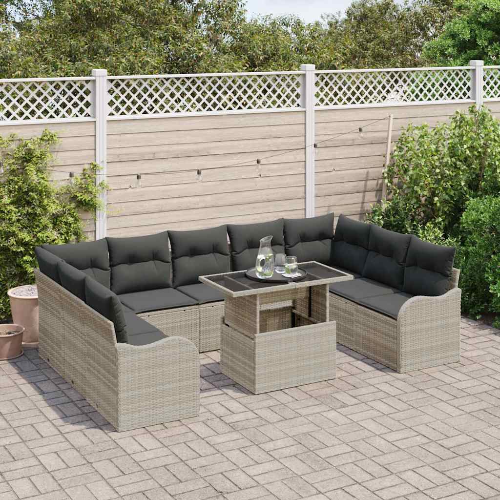Garten-Sofa-Set 10 pcs Hellgrau 100 x 55 x 73 cm Poly Rattan