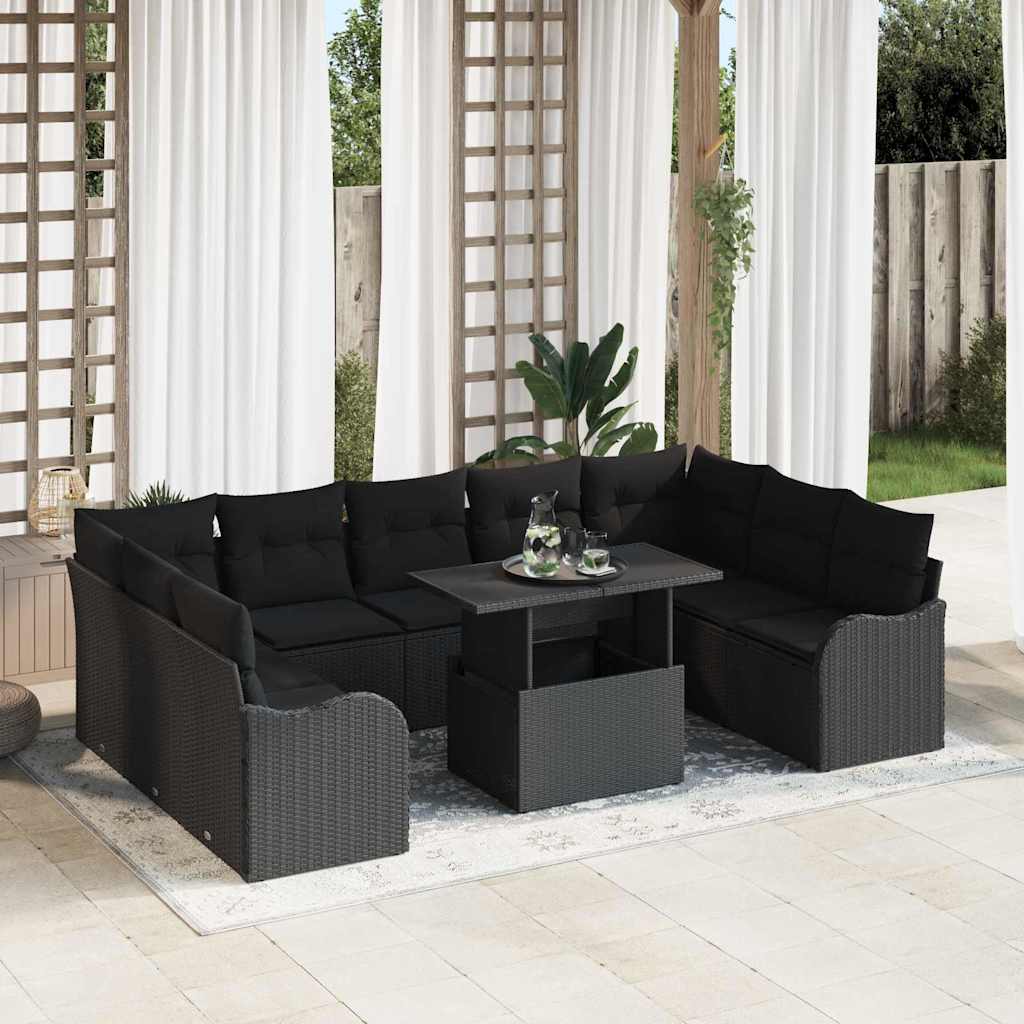 Garten-Sofa-Set 10 pcs Schwarz 100 x 55 x 73 cm Poly Rattan