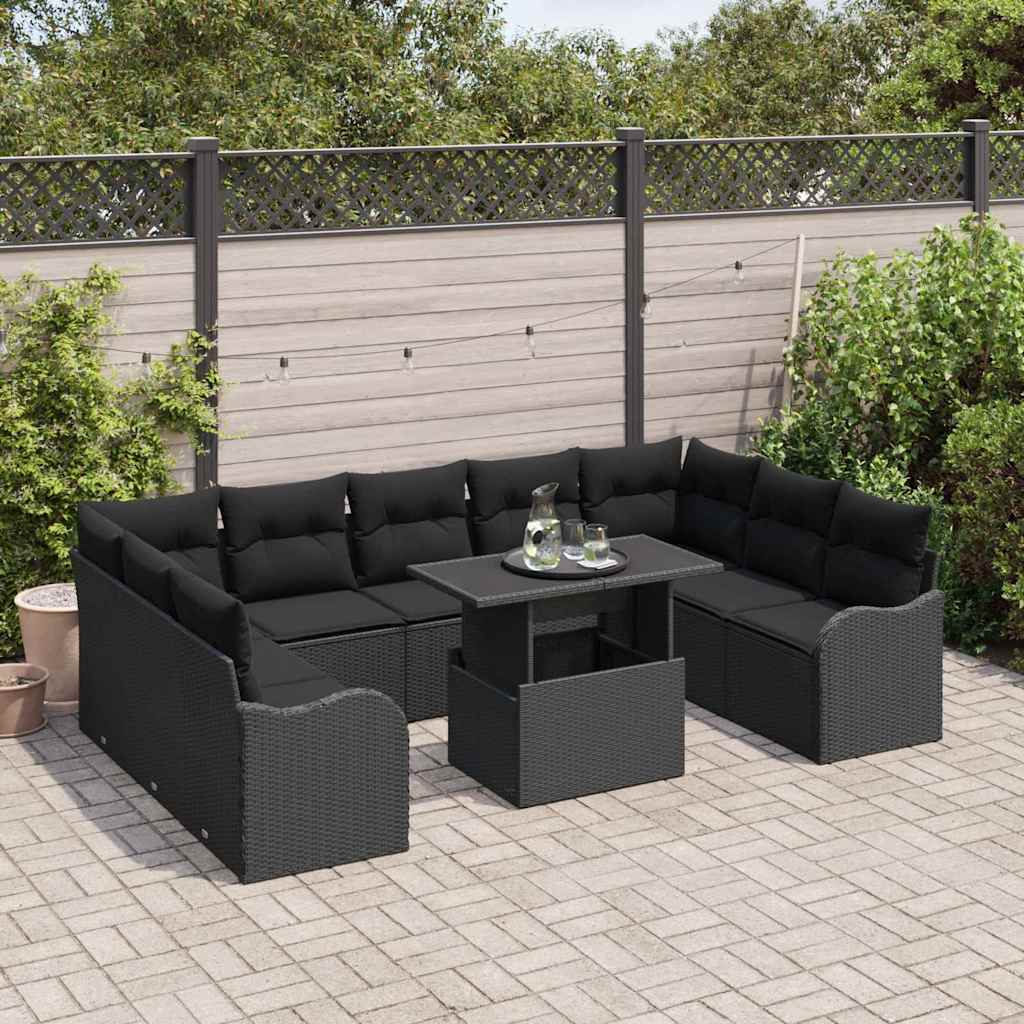 Garten-Sofa-Set 10 pcs Schwarz 100 x 55 x 73 cm Poly Rattan