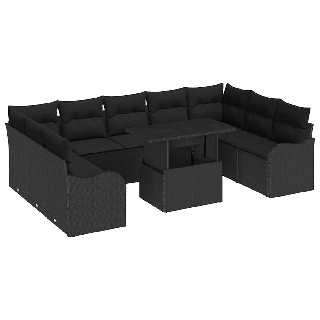Garten-Sofa-Set 10 pcs Schwarz 100 x 55 x 73 cm Poly Rattan