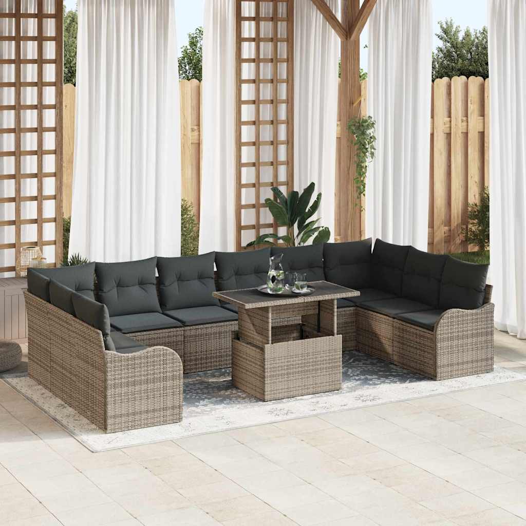 Garten-Sofa-Set 11 pcs Grau 100 x 55 x 73 cm Poly Rattan