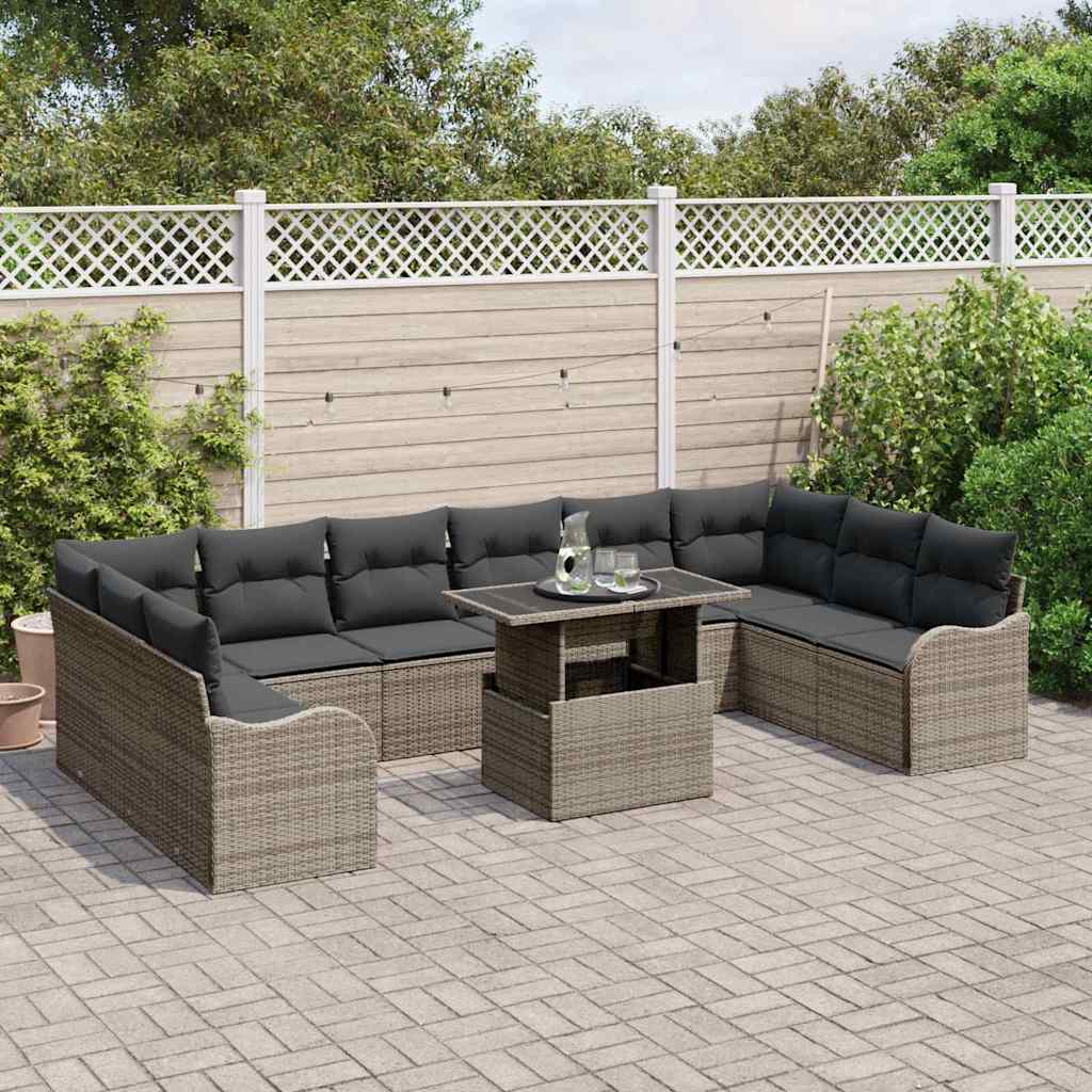 Garten-Sofa-Set 11 pcs Grau 100 x 55 x 73 cm Poly Rattan