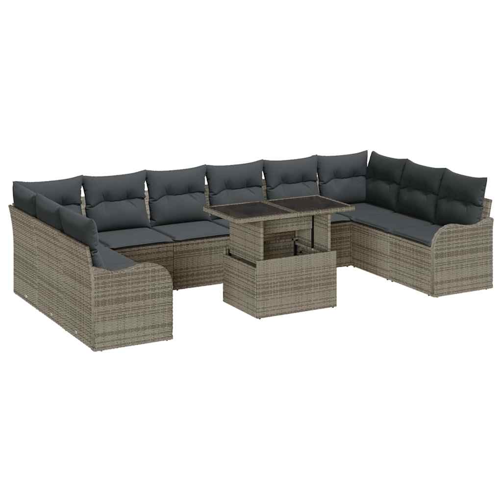 Garten-Sofa-Set 11 pcs Grau 100 x 55 x 73 cm Poly Rattan