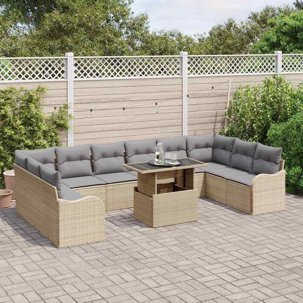 Garten-Sofa-Set 11 pcs Beige 100 x 55 x 73 cm Poly Rattan