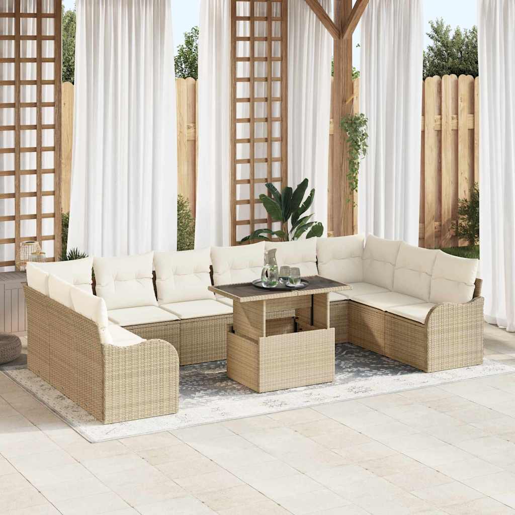 Garten-Sofa-Set 11 pcs Beige 100 x 55 x 73 cm Poly Rattan