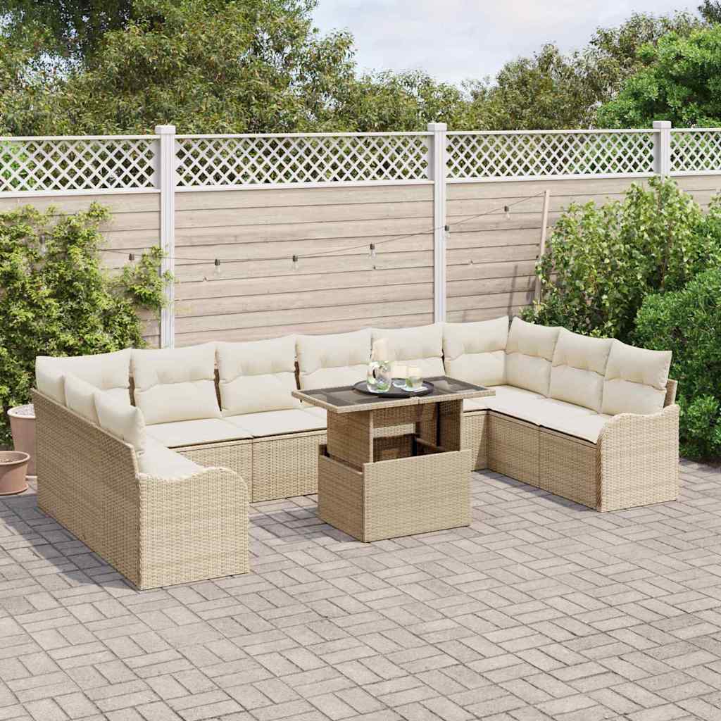 Garten-Sofa-Set 11 pcs Beige 100 x 55 x 73 cm Poly Rattan