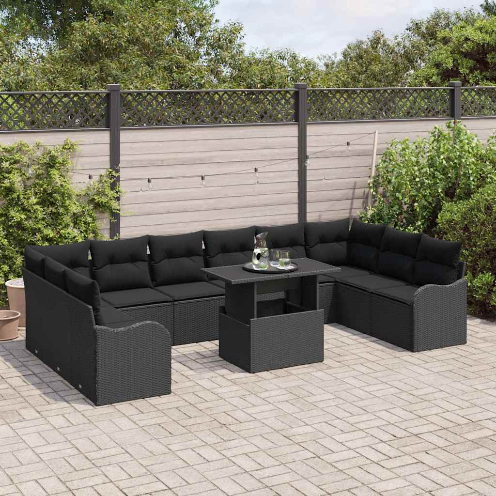 Garten-Sofa-Set 11 pcs Schwarz 100 x 55 x 73 cm Poly Rattan