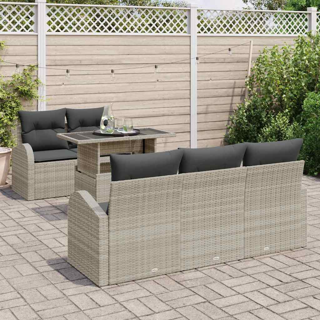Garten-Sofa-Set 6 pcs Hellgrau 100 x 55 x 73 cm Poly Rattan