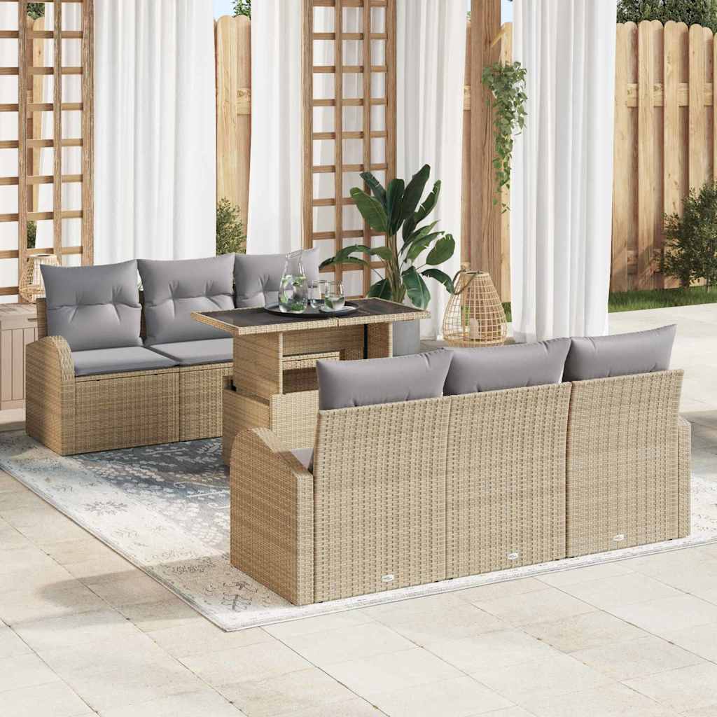 Garten-Sofa-Set 7 pcs Beige 100 x 55 x 73 cm Poly Rattan