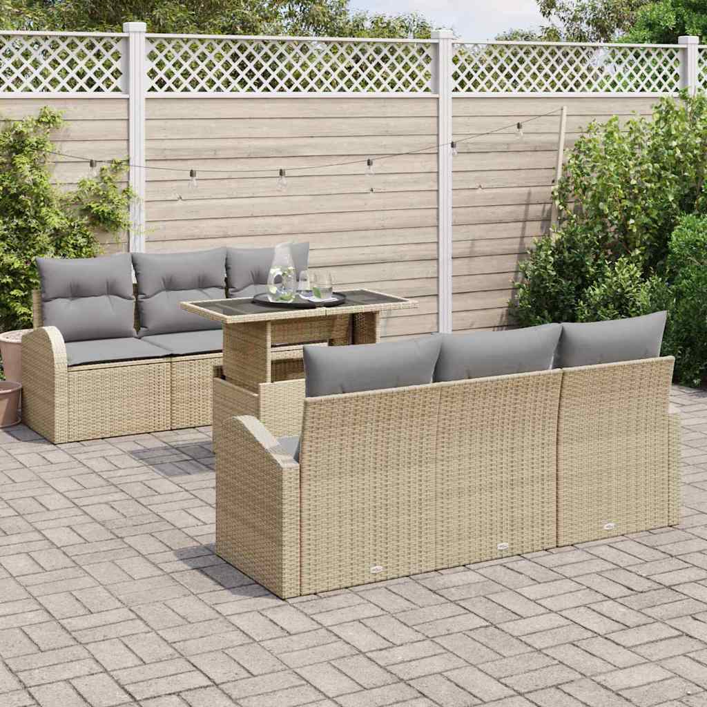 Garten-Sofa-Set 7 pcs Beige 100 x 55 x 73 cm Poly Rattan