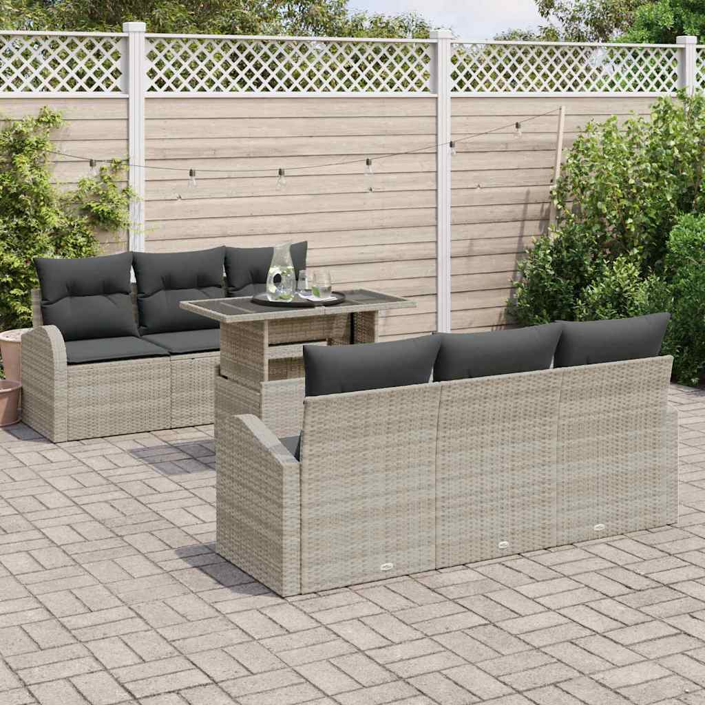 Garten-Sofa-Set 7 pcs Hellgrau 100 x 55 x 73 cm Poly Rattan