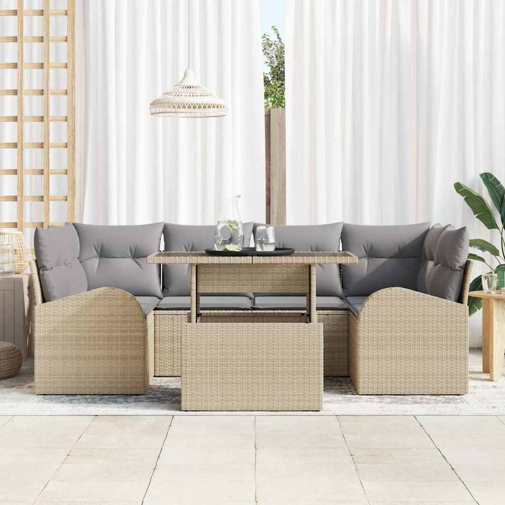 Garten-Sofa-Set 7 pcs Beige 100 x 55 x 73 cm Poly Rattan