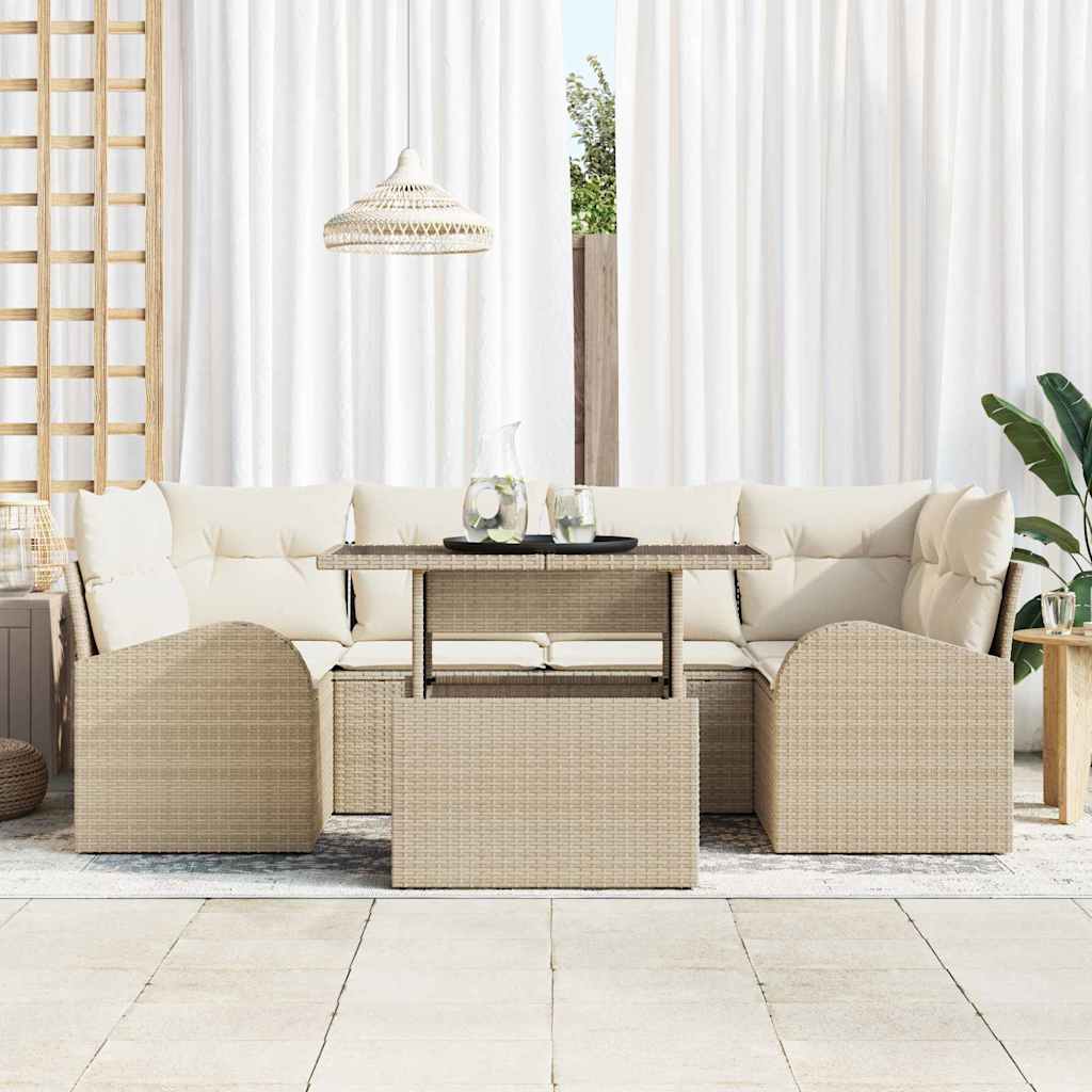 Garten-Sofa-Set 7 pcs Beige 100 x 55 x 73 cm Poly Rattan