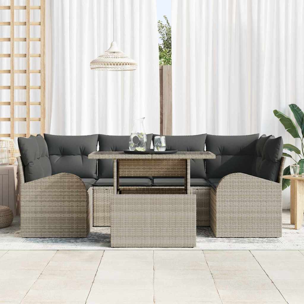 Garten-Sofa-Set 7 pcs Hellgrau 100 x 55 x 73 cm Poly Rattan