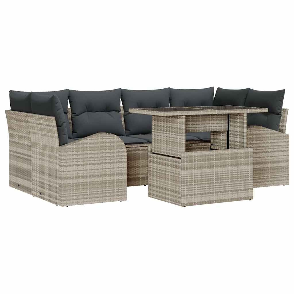 Garten-Sofa-Set 7 pcs Hellgrau 100 x 55 x 73 cm Poly Rattan