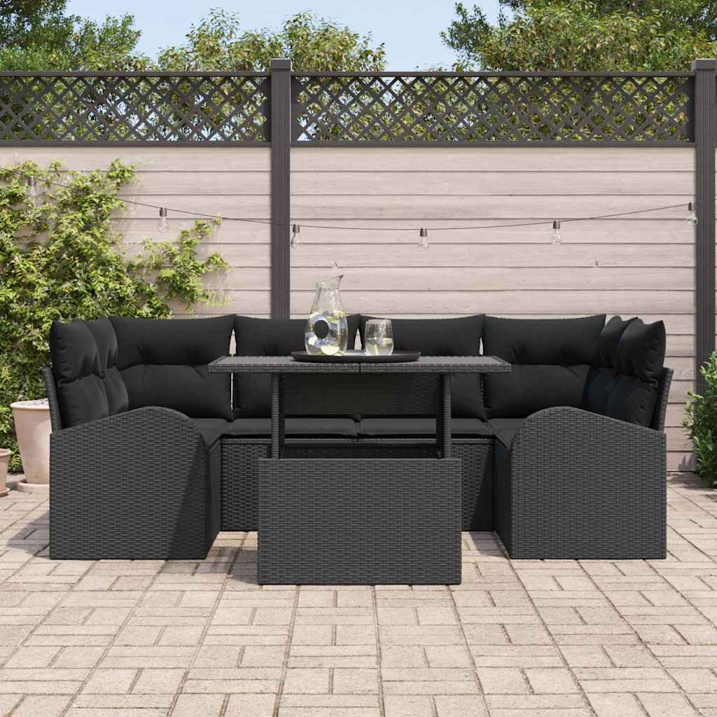 Garten-Sofa-Set 7 pcs Schwarz 100 x 55 x 73 cm Poly Rattan