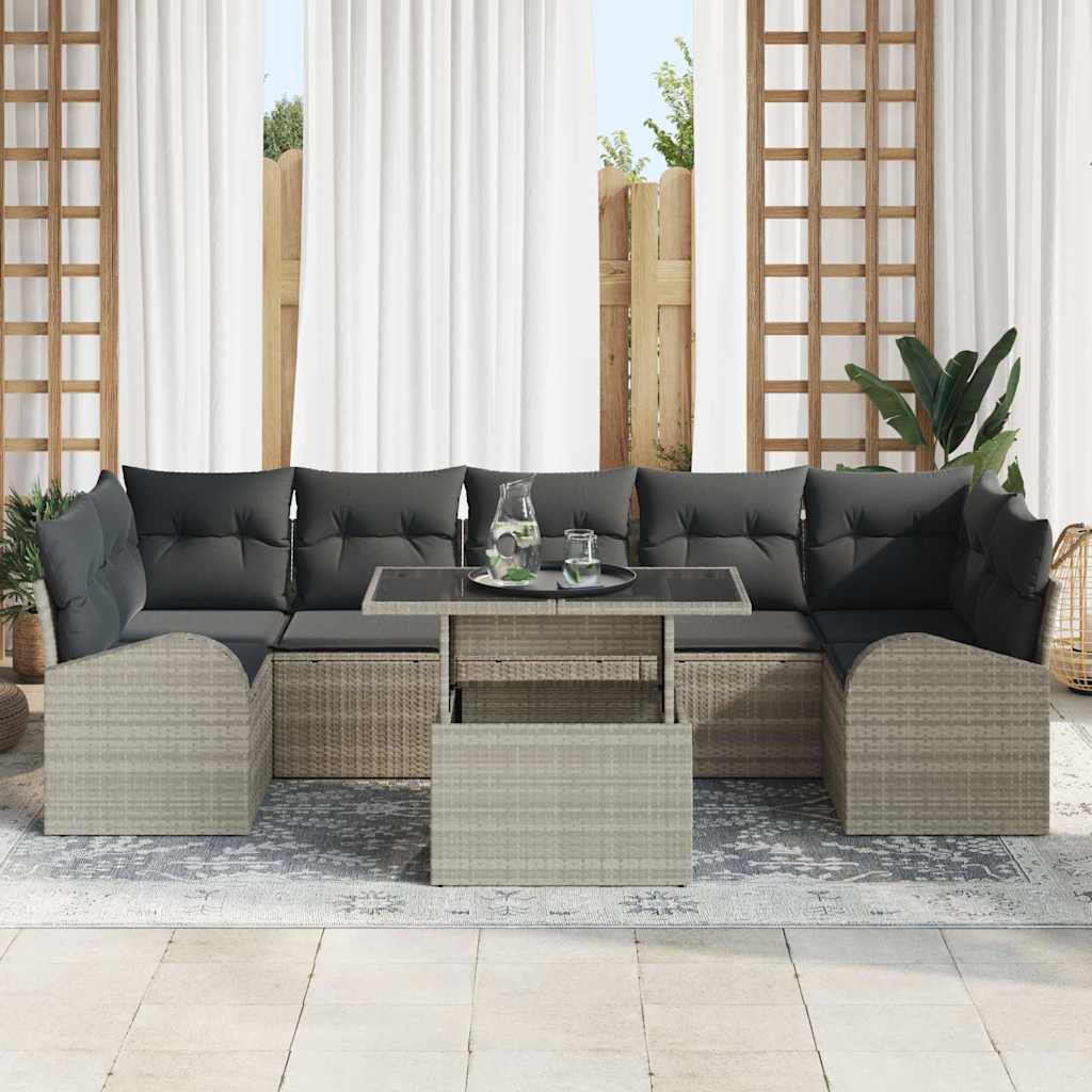 Garten-Sofa-Set 8 pcs Hellgrau 100 x 55 x 73 cm Poly Rattan