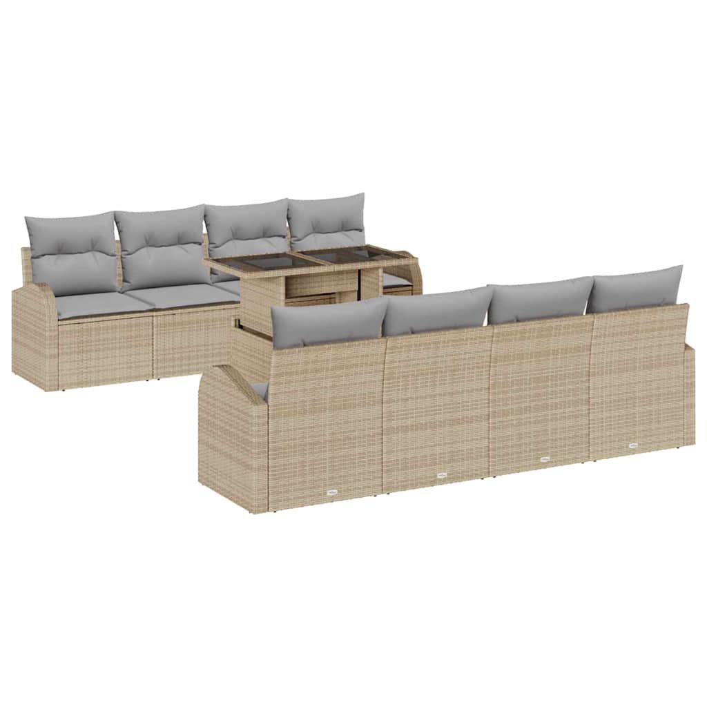 Garten-Sofa-Set 9 pcs Beige 100 x 55 x 73 cm Poly Rattan