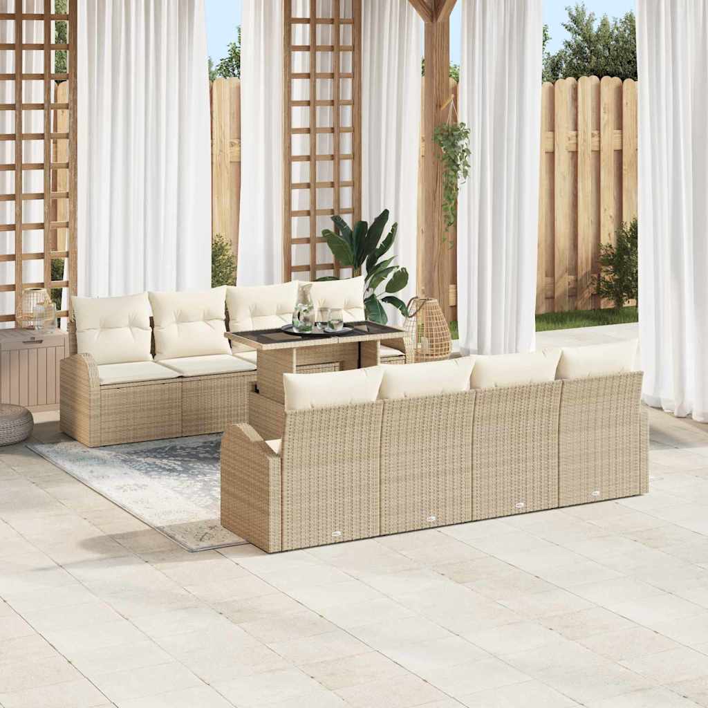 Garten-Sofa-Set 9 pcs Beige 100 x 55 x 73 cm Poly Rattan