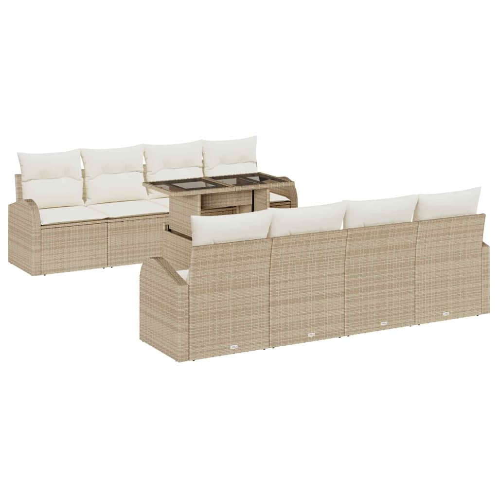 Garten-Sofa-Set 9 pcs Beige 100 x 55 x 73 cm Poly Rattan
