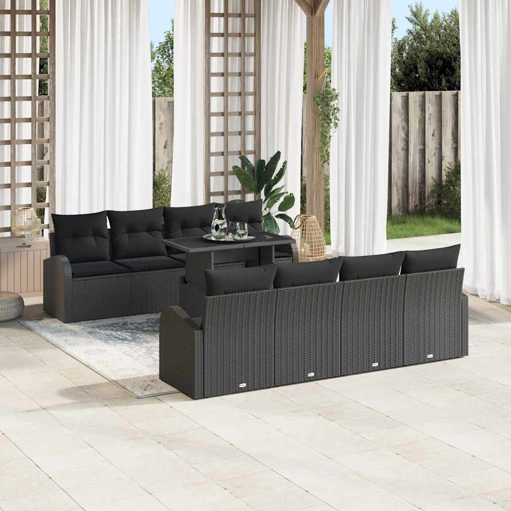 Garten-Sofa-Set 9 pcs Schwarz 100 x 55 x 73 cm Poly Rattan