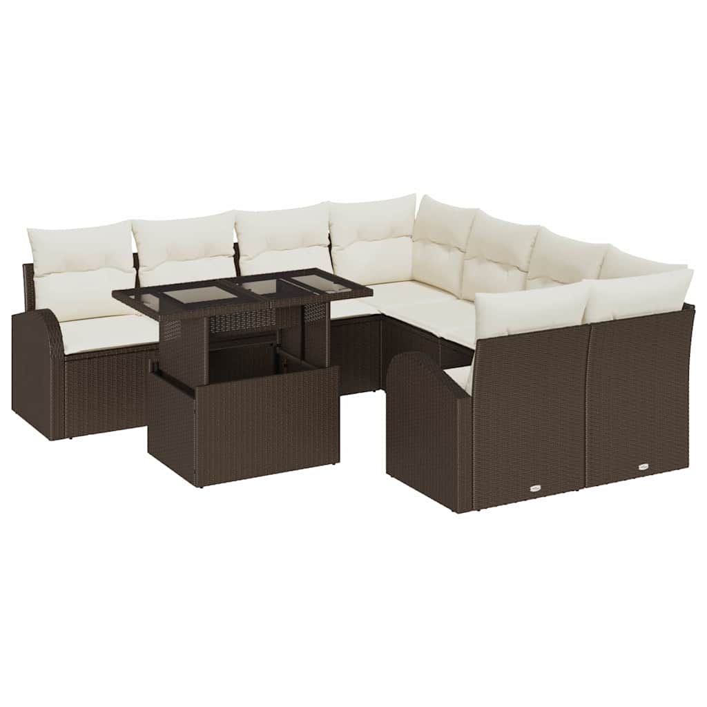 Garten-Sofa-Set 9 pcs Braun 100 x 55 x 73 cm Poly Rattan