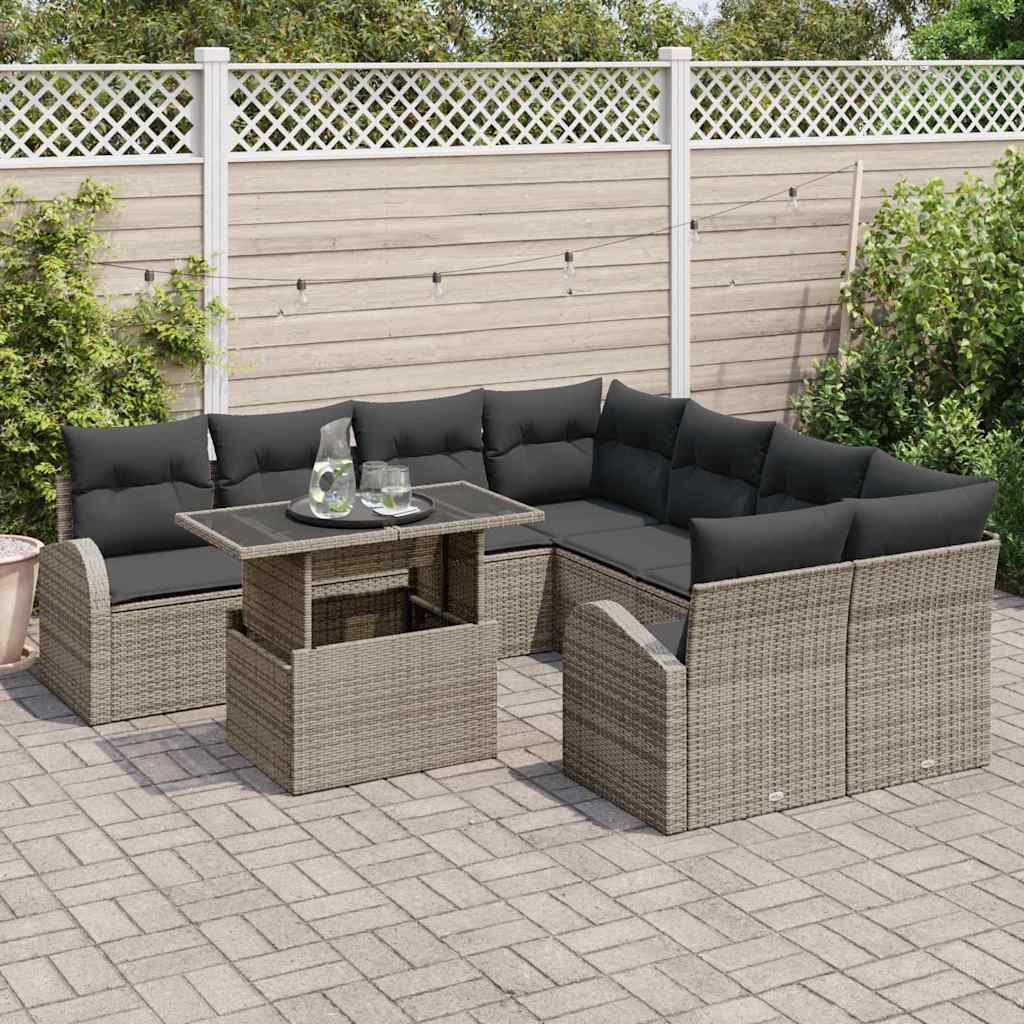 Garten-Sofa-Set Manuell 9 pcs Grau 100 x 55 x 73 cm Poly Rattan