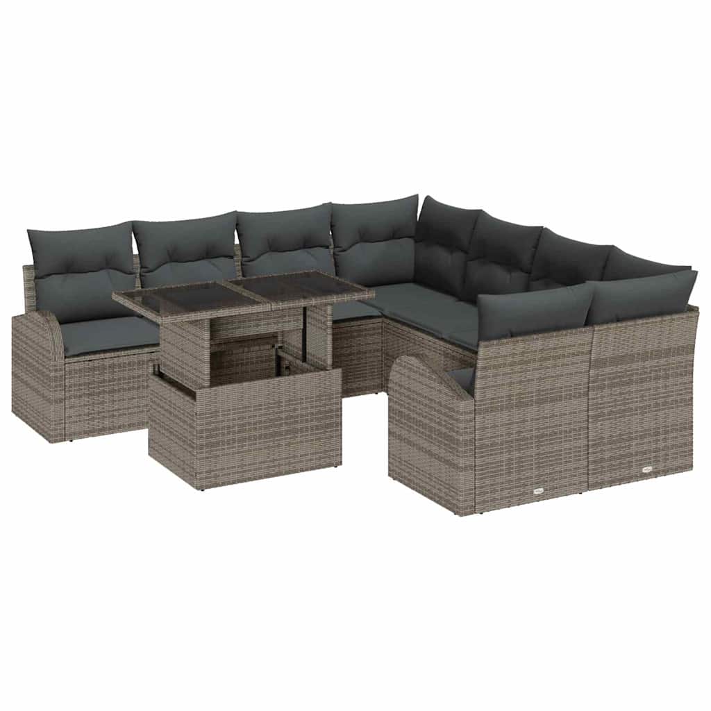 Garten-Sofa-Set Manuell 9 pcs Grau 100 x 55 x 73 cm Poly Rattan