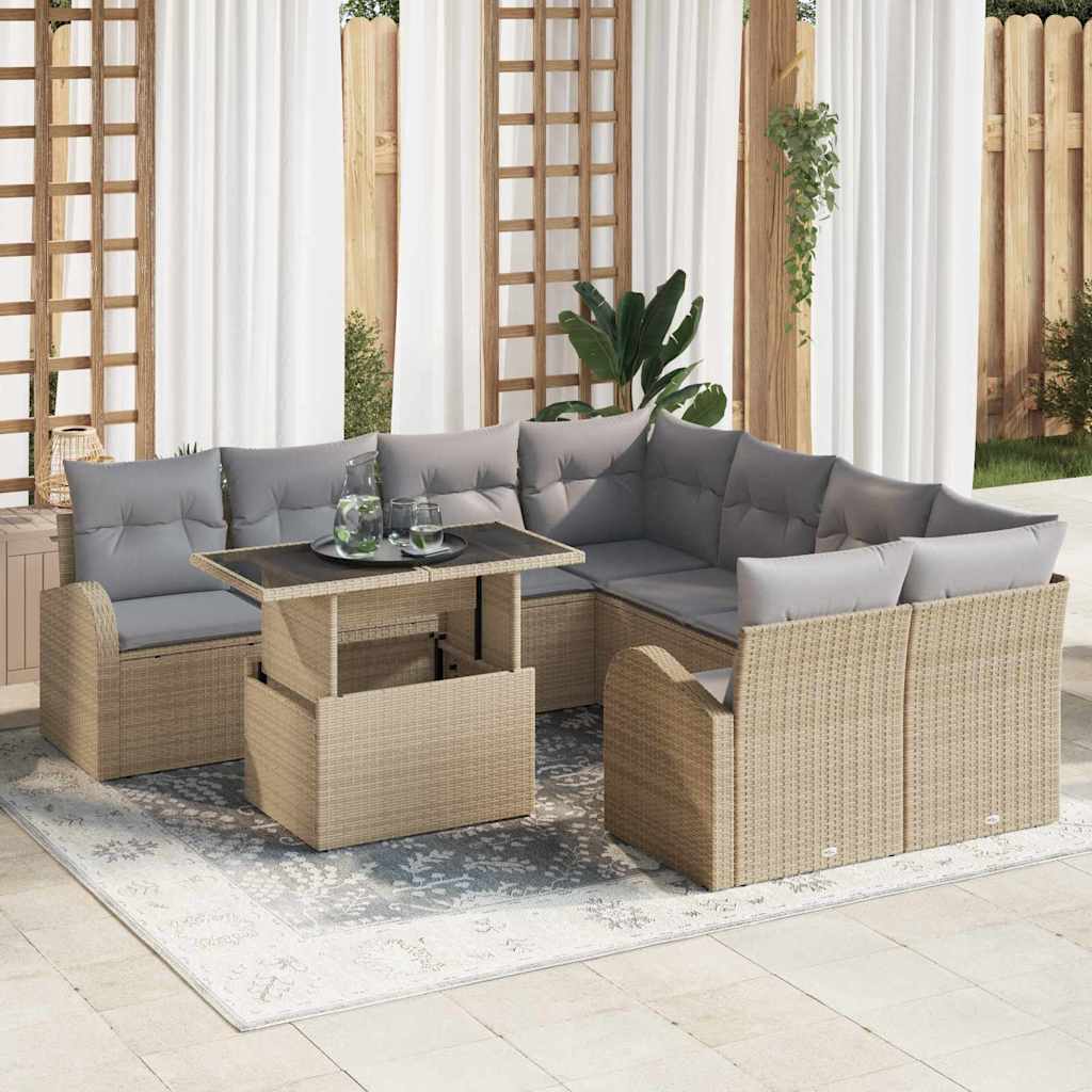 Garten-Sofa-Set 9 pcs Beige 100 x 55 x 73 cm Poly Rattan
