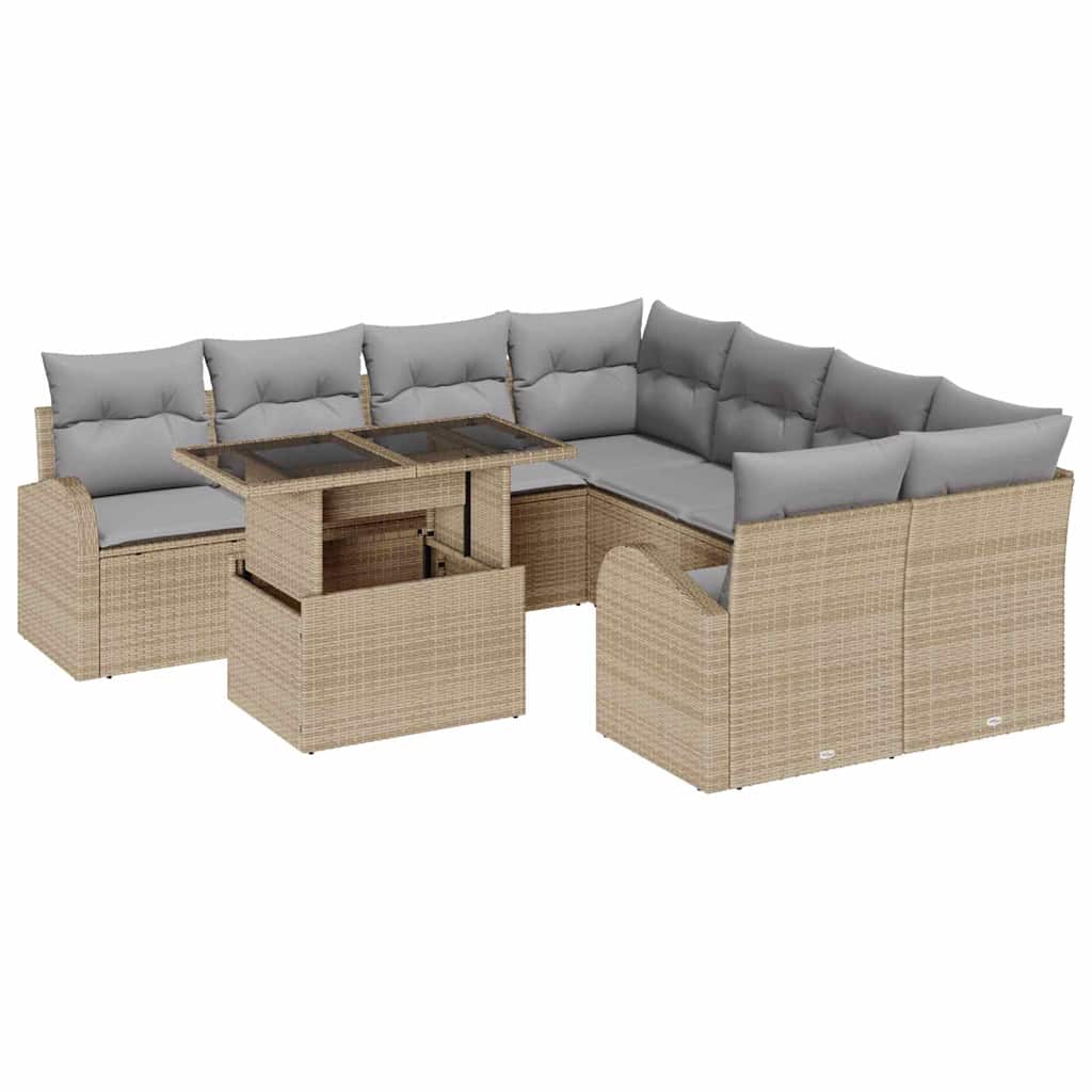 Garten-Sofa-Set 9 pcs Beige 100 x 55 x 73 cm Poly Rattan