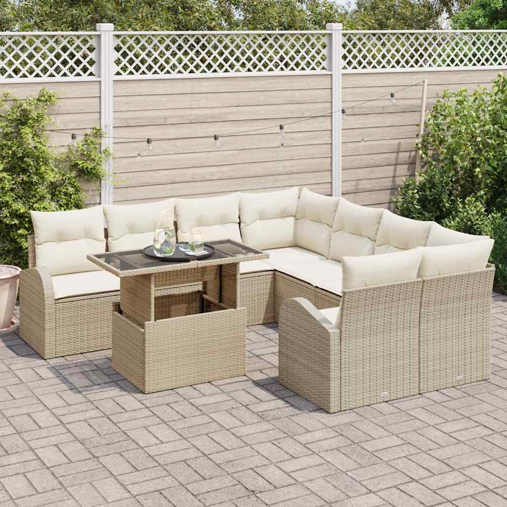 Garten-Sofa-Set 9 pcs Beige 100 x 55 x 73 cm Poly Rattan