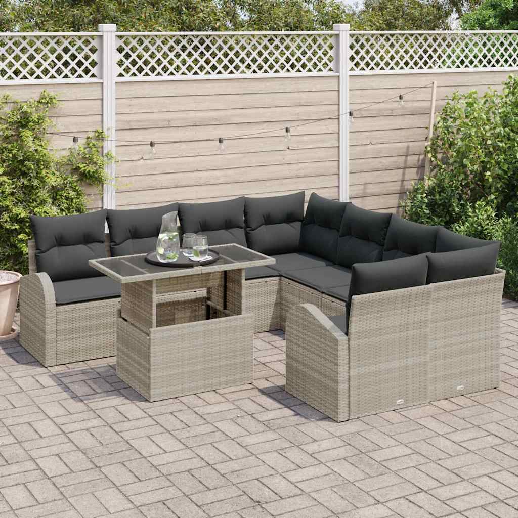 Garten-Sofa-Set 9 pcs Hellgrau 100 x 55 x 73 cm Poly Rattan