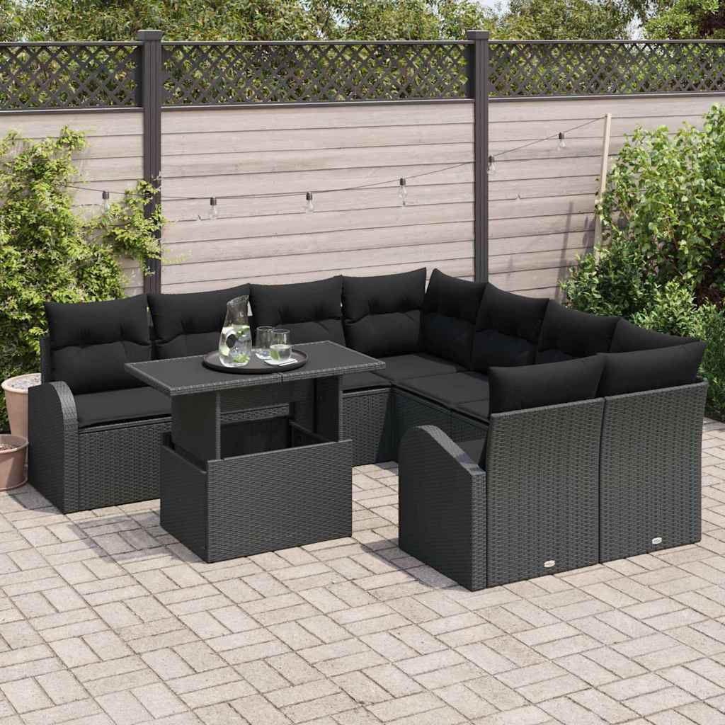Garten-Sofa-Set 9 pcs Schwarz 100 x 55 x 73 cm Poly Rattan