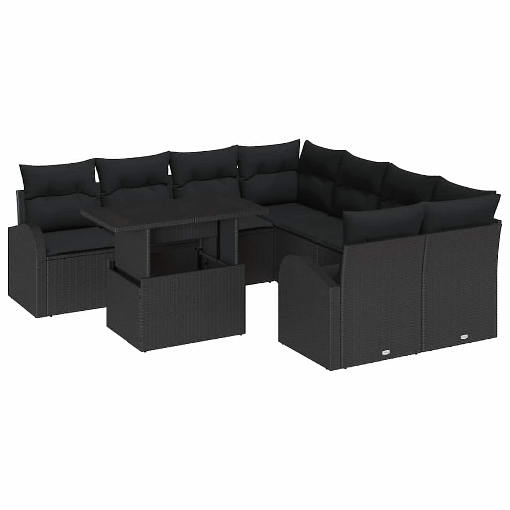 Garten-Sofa-Set 9 pcs Schwarz 100 x 55 x 73 cm Poly Rattan
