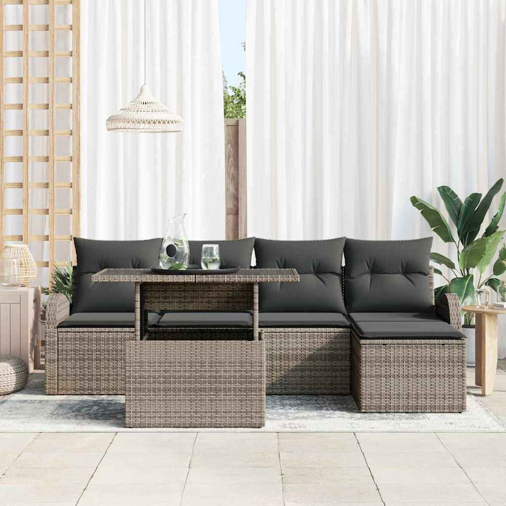 Garten-Sofa-Set mit Kissen mit Speicher 6 pcs Grau Poly Rattan