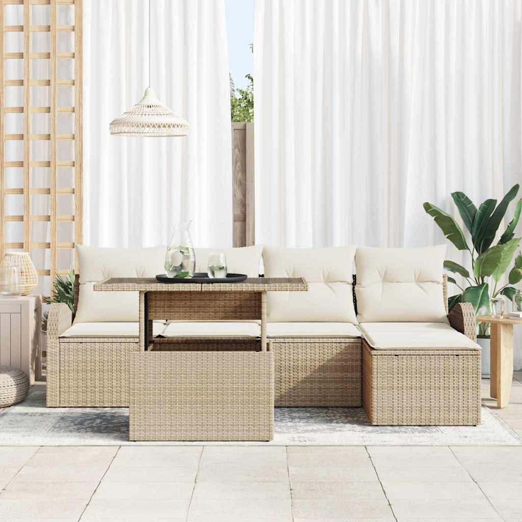 Garten-Sofa-Set mit Kissen mit Speicher 6 pcs Beige Poly Rattan
