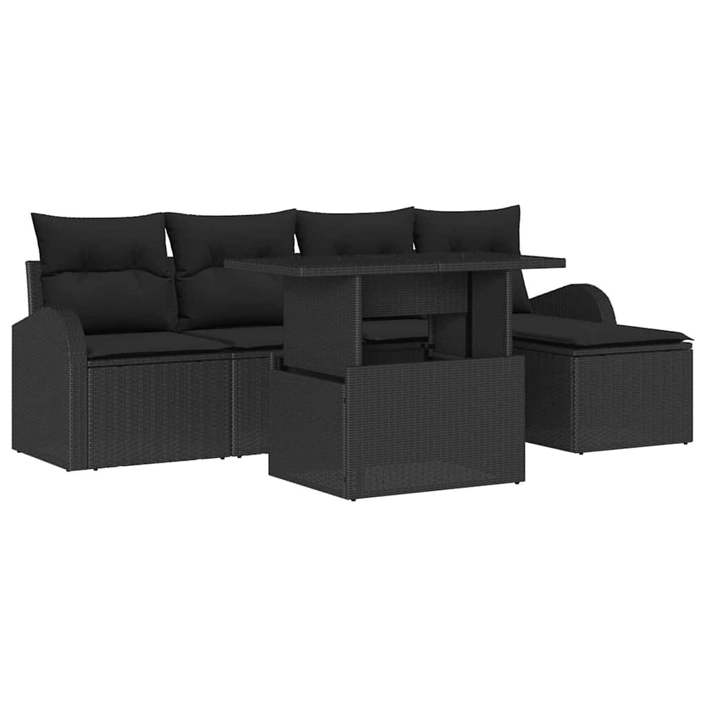 Garten-Sofa-Set mit Kissen 6 pcs Schwarz Poly Rattan