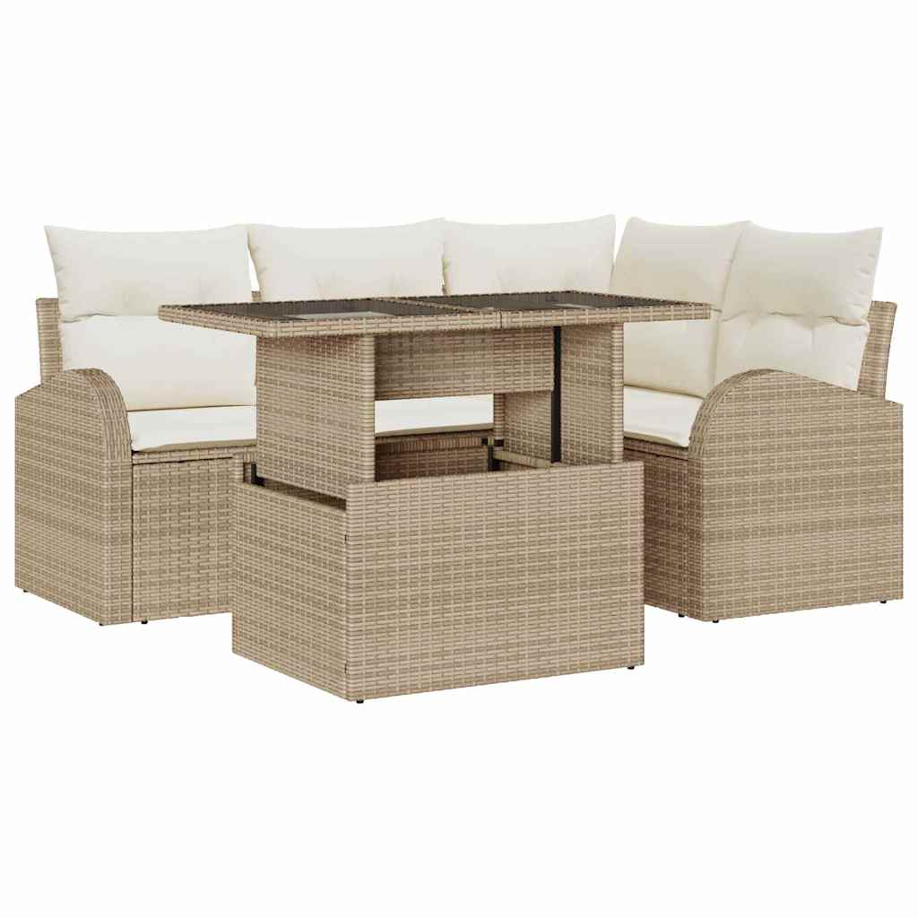 Garten-Sofa-Set 5 pcs Beige 100 x 55 x 73 cm Poly Rattan