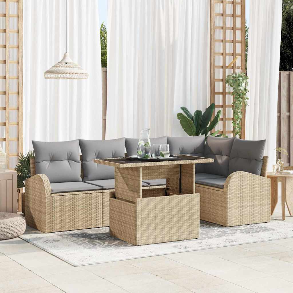 Garten-Sofa-Set 6 pcs Beige 100 x 55 x 73 cm Poly Rattan