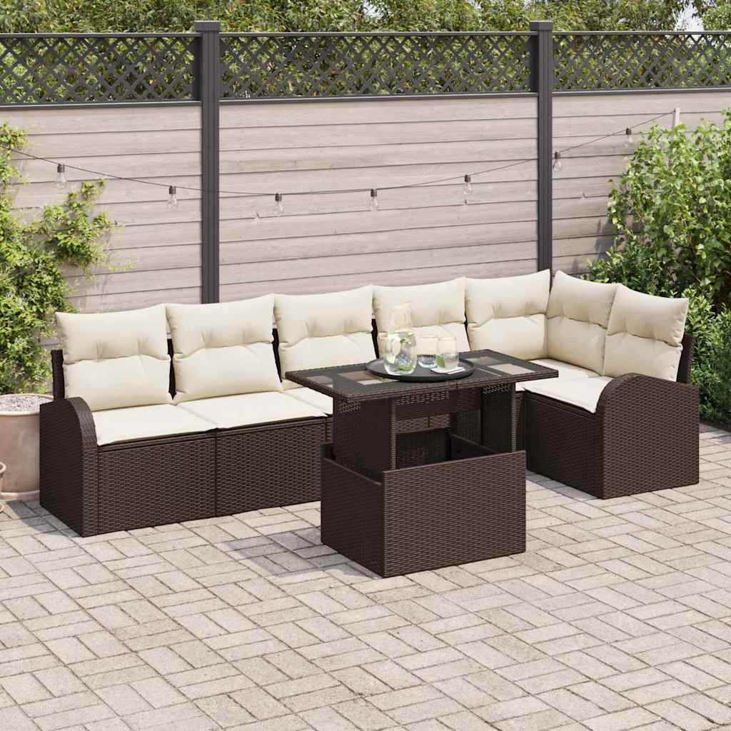 Garten-Sofa-Set 7 pcs Braun 100 x 55 x 73 cm Poly Rattan