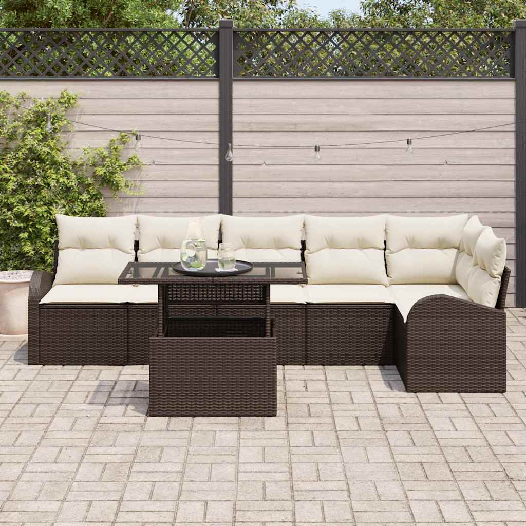 Garten-Sofa-Set 7 pcs Braun 100 x 55 x 73 cm Poly Rattan