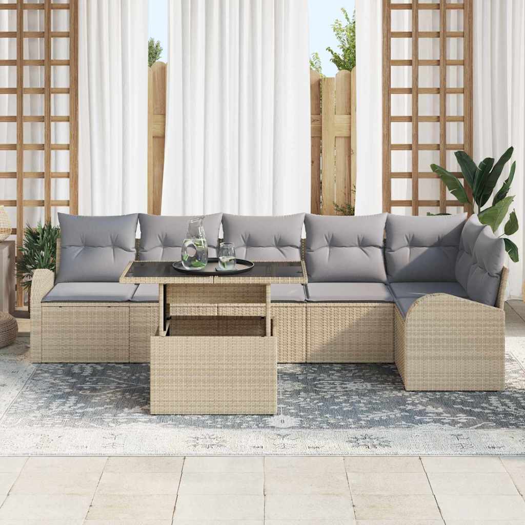 Garten-Sofa-Set 7 pcs Beige 100 x 55 x 73 cm Poly Rattan