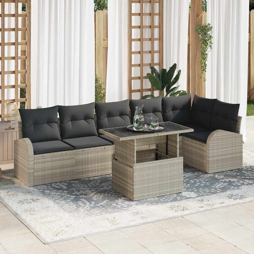Garten-Sofa-Set 7 pcs Hellgrau 100 x 55 x 73 cm Poly Rattan