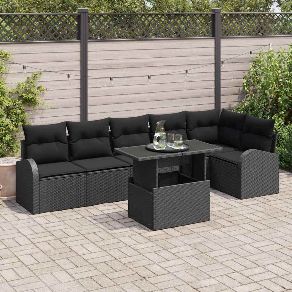 Garten-Sofa-Set 7 pcs Schwarz 100 x 55 x 73 cm Poly Rattan