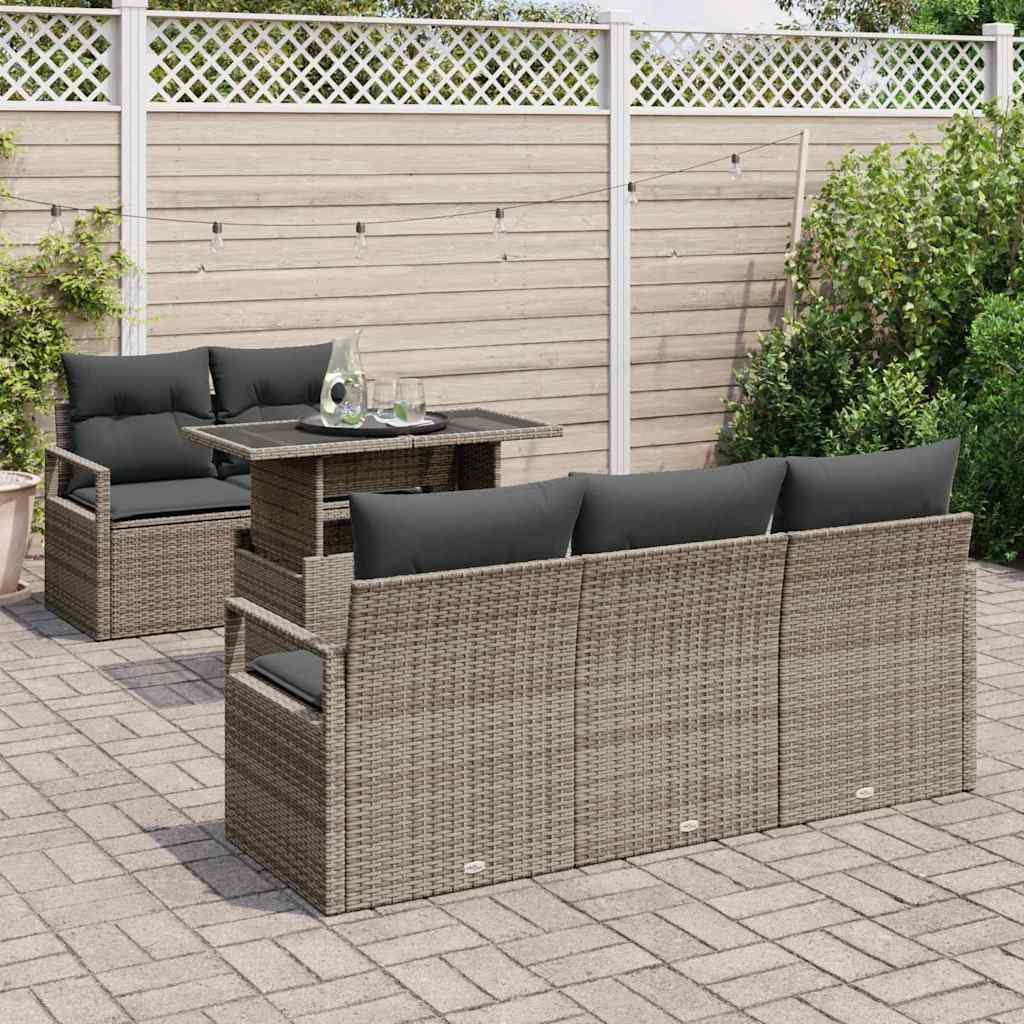 Garten-Sofa-Set mit Speicher 6 pcs Grau Poly Rattan