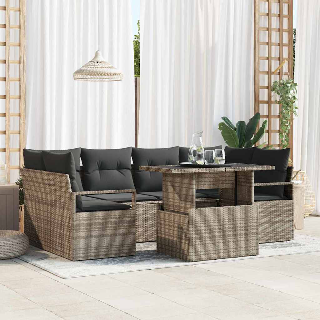 Garten-Sofa-Set mit Speicher 7 pcs Grau Poly Rattan