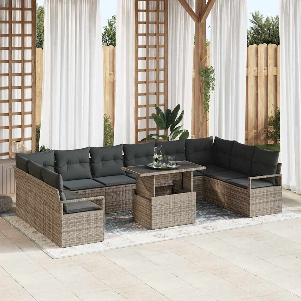 Garten-Sofa-Set mit Speicher 11 pcs Grau Poly Rattan