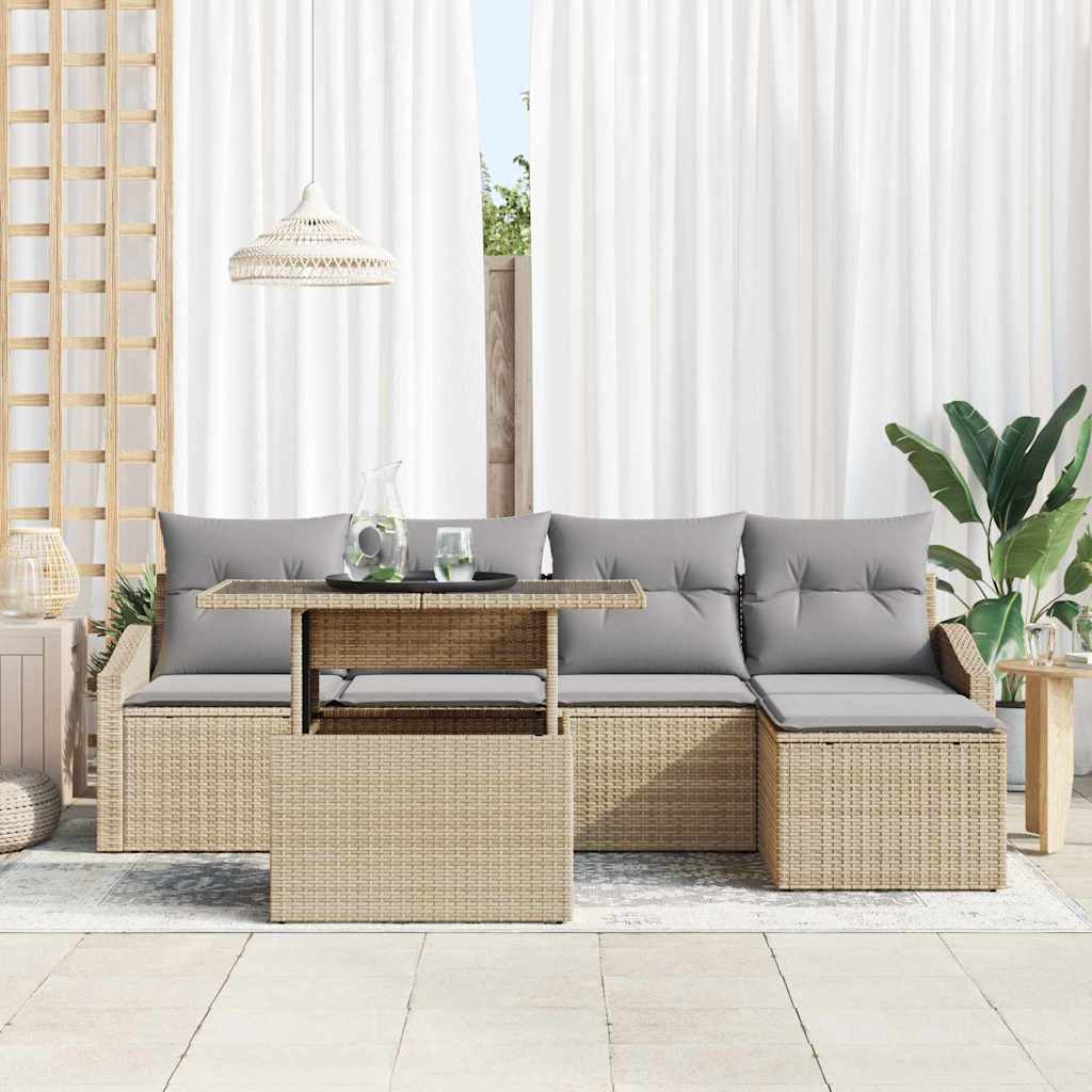 Garten-Sofa-Set mit Kissen mit Speicher 6 pcs Beige, Hellgrau