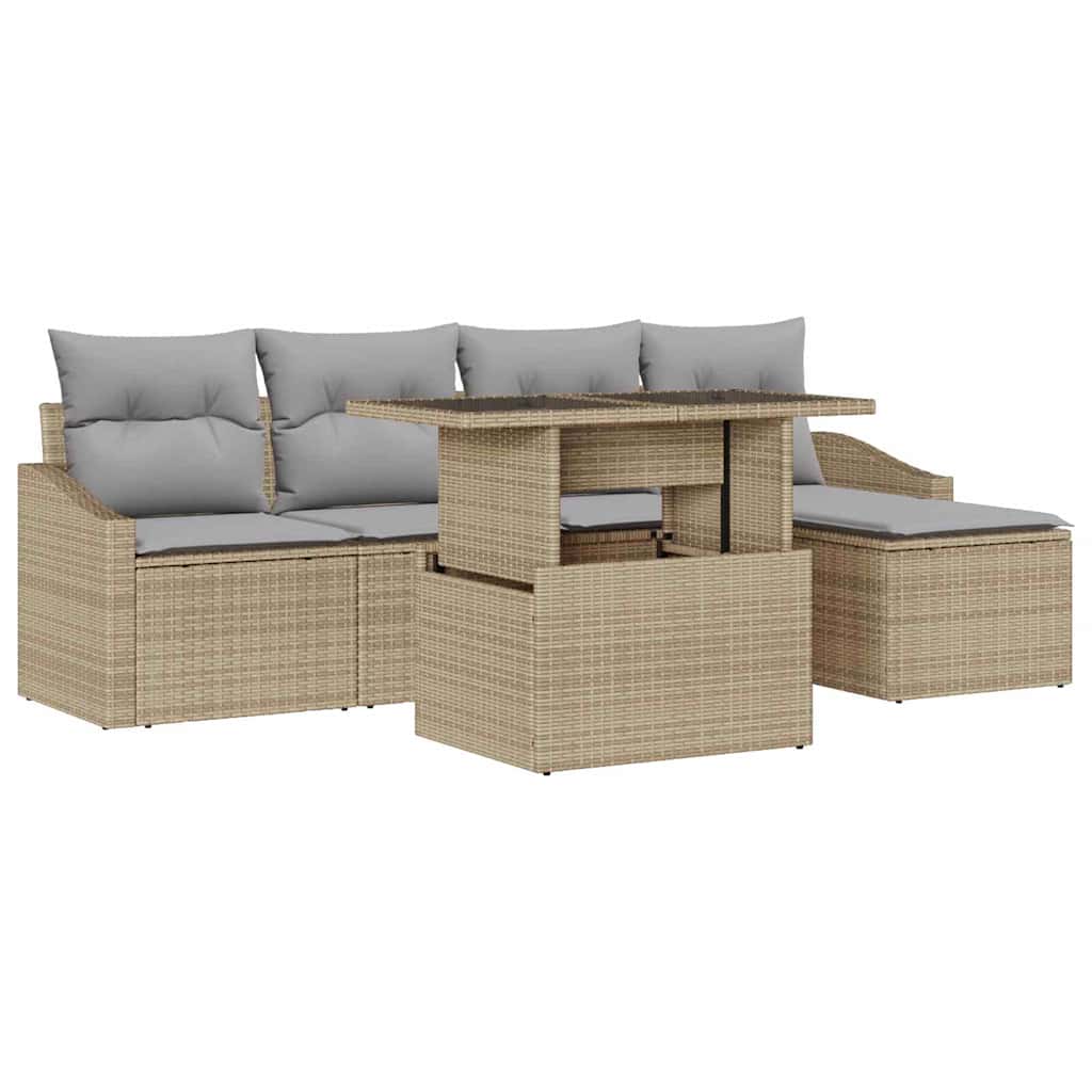 Garten-Sofa-Set mit Kissen mit Speicher 6 pcs Beige, Hellgrau