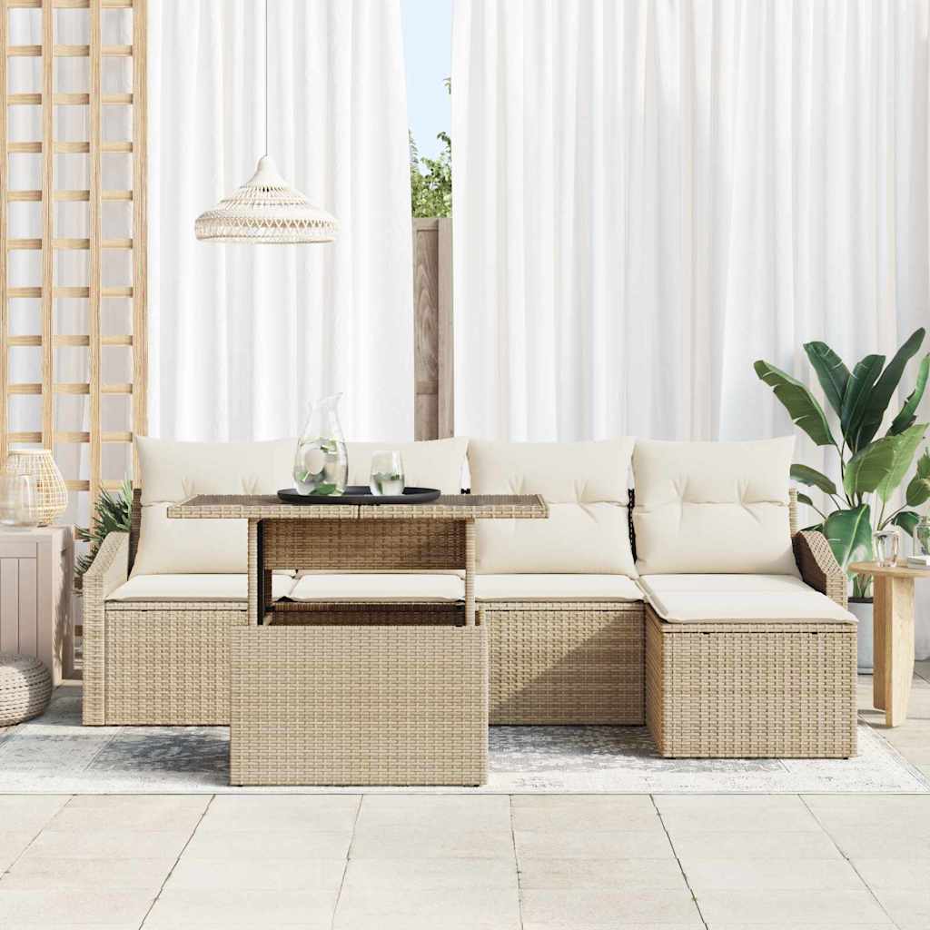 Garten-Sofa-Set mit Kissen mit Speicher 6 pcs Beige, Creme